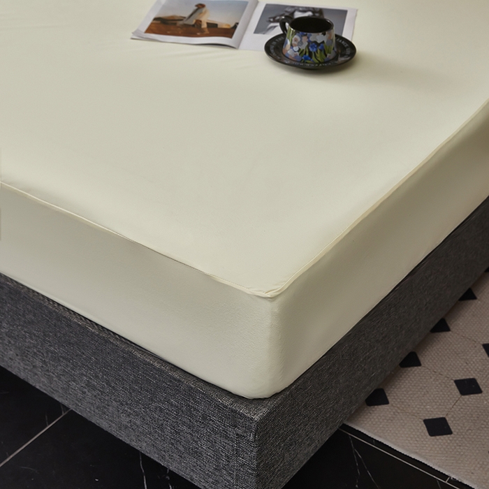 91家纺网 家纺一手货源 找家纺 全美家居 2025新款高克重云柔针织棉防水床笠床笠单件单床笠 鹅黄色