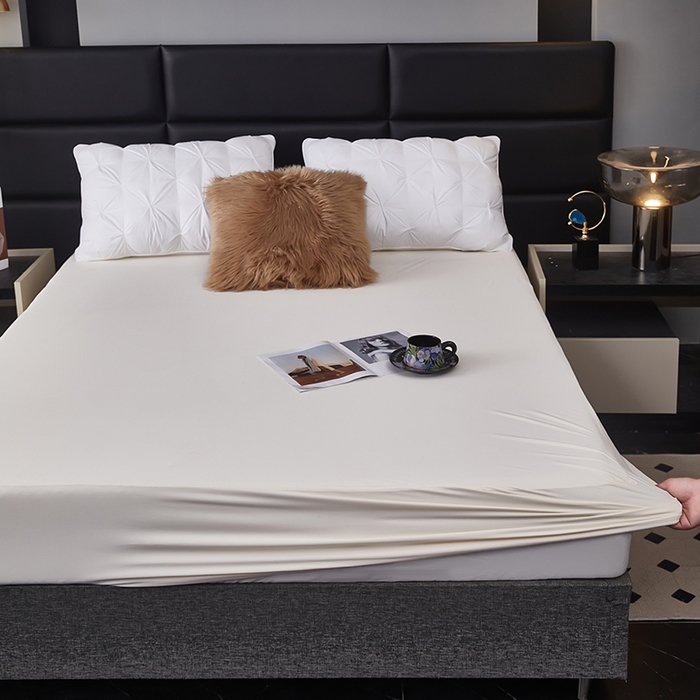 91家纺网 家纺一手货源 找家纺 全美家居 2025新款高克重云柔针织棉防水床笠床笠单件单床笠 奶昔白