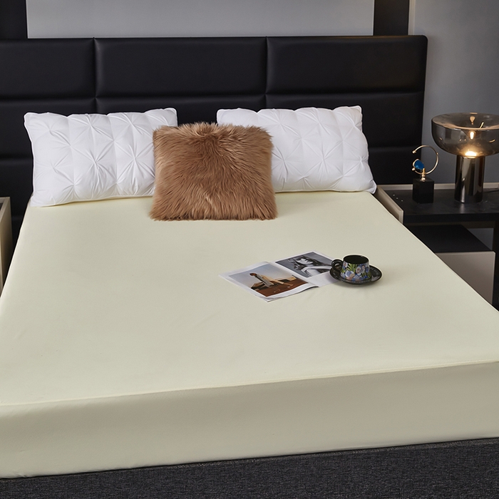 91家纺网 家纺一手货源 找家纺 全美家居 2025新款高克重云柔针织棉防水床笠床笠单件单床笠 鹅黄色