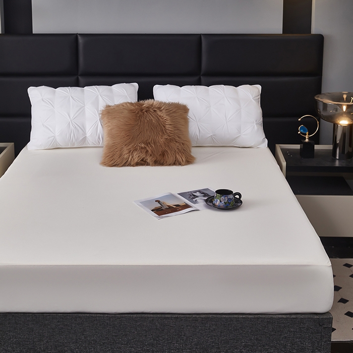 91家纺网 家纺一手货源 找家纺 全美家居 2025新款高克重云柔针织棉防水床笠床笠单件单床笠 奶昔白