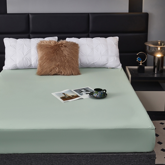 91家纺网 家纺一手货源 找家纺 全美家居 2025新款高克重云柔针织棉防水床笠床笠单件单床笠 芥末绿