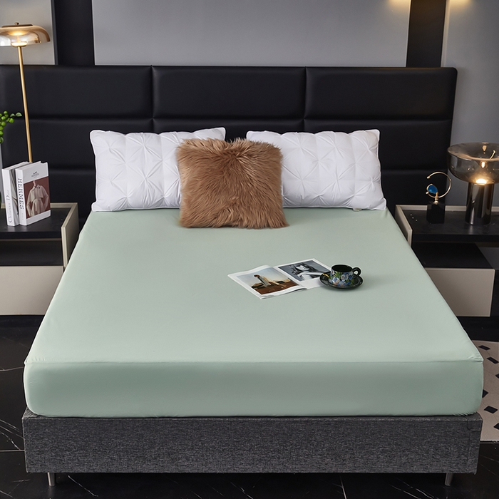 91家纺网 家纺一手货源 找家纺 全美家居 2025新款高克重云柔针织棉防水床笠床笠单件单床笠 芥末绿