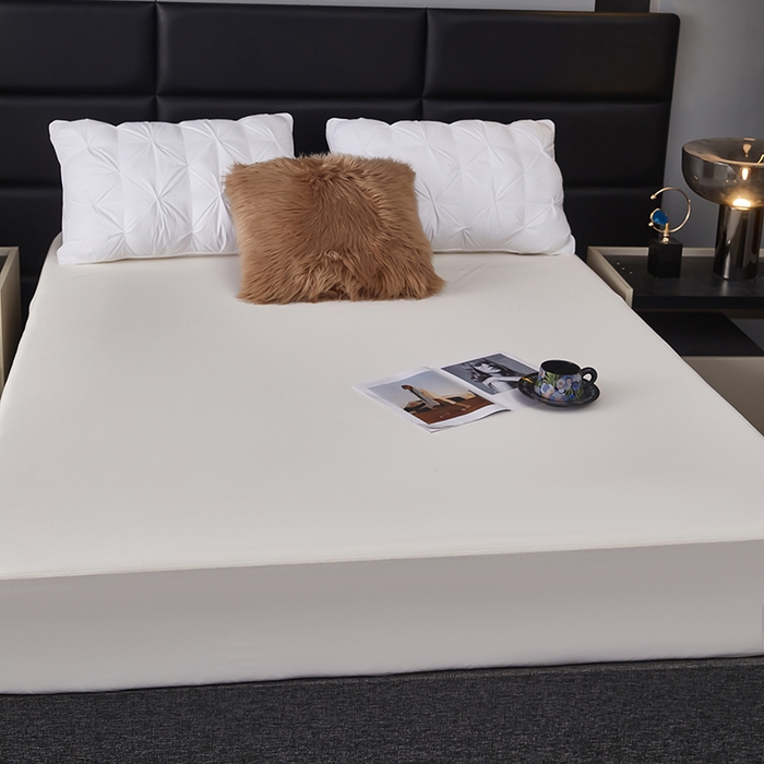 91家纺网 家纺一手货源 找家纺 全美家居 2025新款高克重云柔针织棉防水床笠床笠单件单床笠 奶昔白