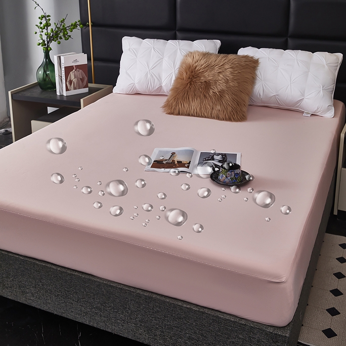 91家纺网 家纺一手货源 找家纺 全美家居 2025新款高克重云柔针织棉防水床笠床笠单件单床笠 粉彩