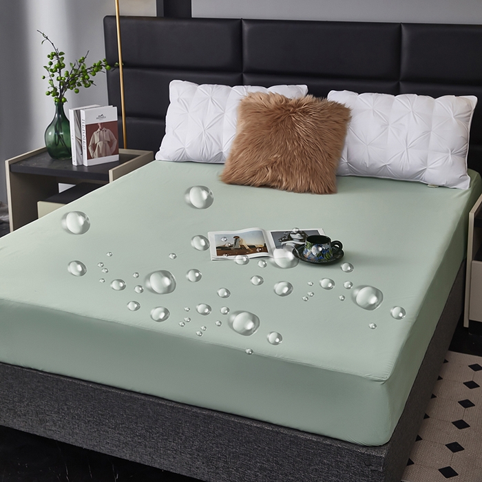 91家纺网 家纺一手货源 找家纺 全美家居 2025新款高克重云柔针织棉防水床笠床笠单件单床笠 芥末绿