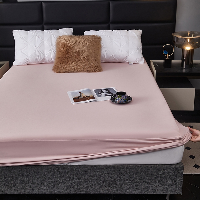 91家纺网 家纺一手货源 找家纺 全美家居 2025新款高克重云柔针织棉防水床笠床笠单件单床笠 粉彩