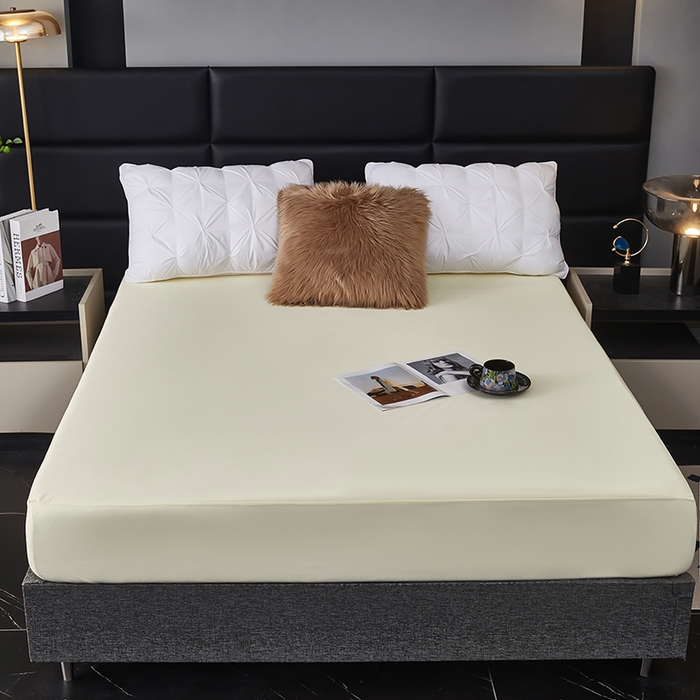 91家纺网 家纺一手货源 找家纺 全美家居 2025新款高克重云柔针织棉防水床笠床笠单件单床笠 鹅黄色