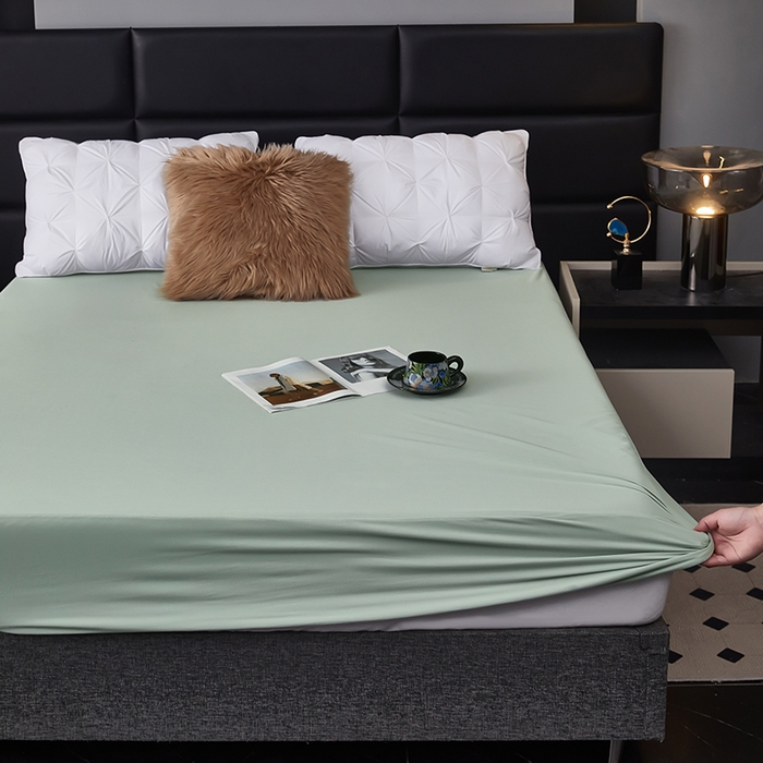 91家纺网 家纺一手货源 找家纺 全美家居 2025新款高克重云柔针织棉防水床笠床笠单件单床笠 芥末绿