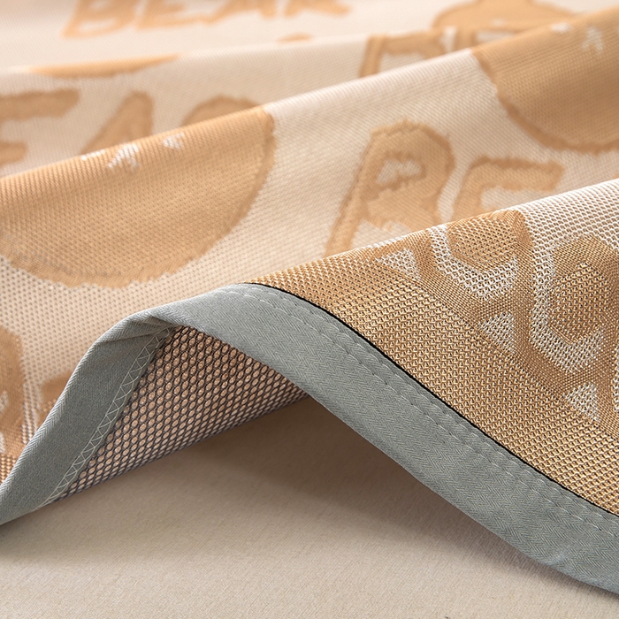 91家纺网 家纺一手货源 找家纺 莱家富 2025新款A类凉感提花冰丝凉席 快乐小熊-奶咖