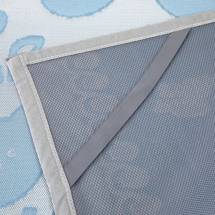 91家纺网 家纺一手货源 找家纺 莱家富 2025新款A类凉感提花冰丝凉席 快乐小熊-天蓝