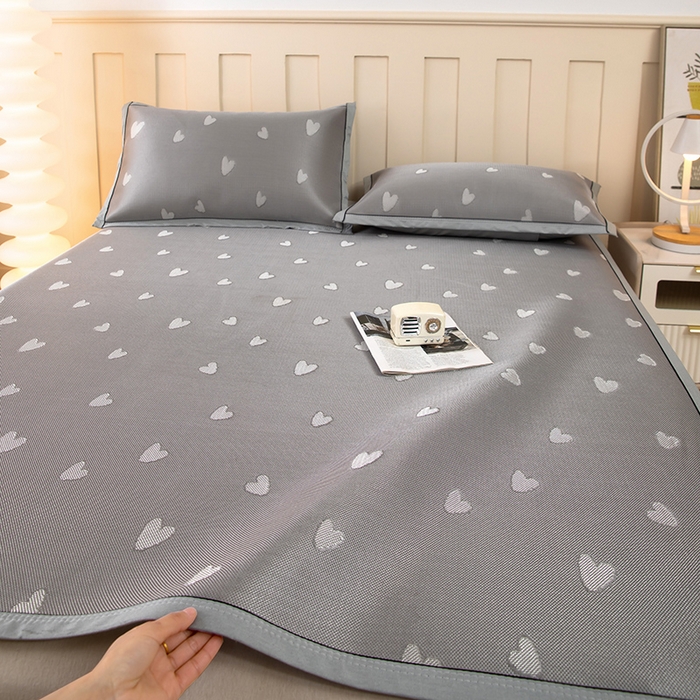 91家纺网 家纺一手货源 找家纺 莱家富 2025新款A类凉感提花冰丝凉席 心仪-灰