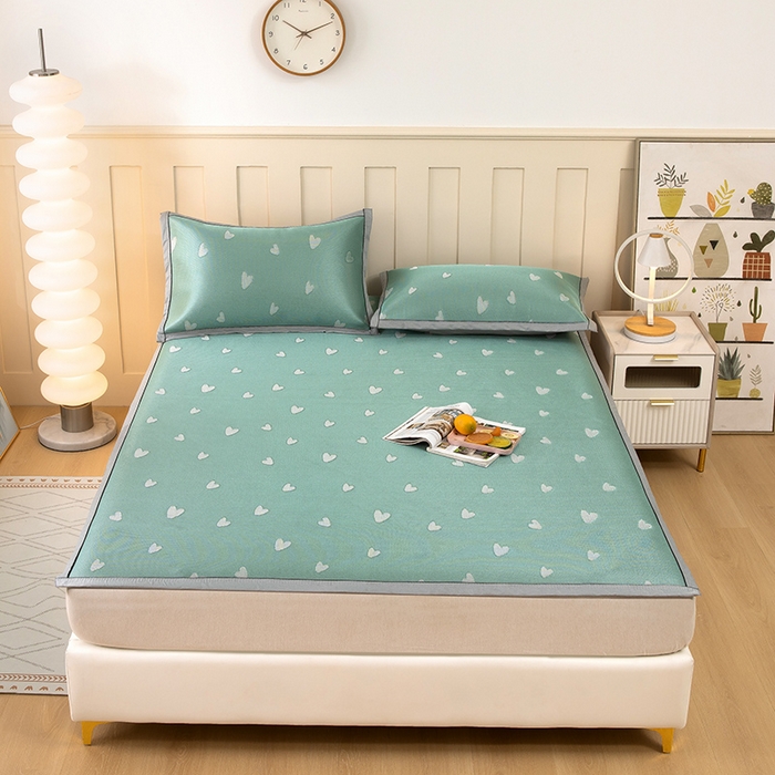 91家纺网 家纺一手货源 找家纺 莱家富 2025新款A类凉感提花冰丝凉席 心仪-绿