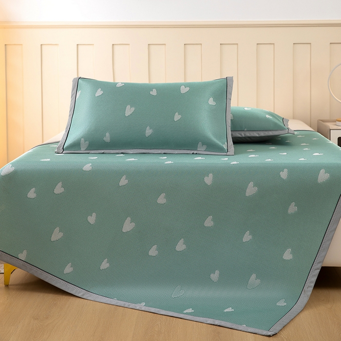 91家纺网 家纺一手货源 找家纺 莱家富 2025新款A类凉感提花冰丝凉席 心仪-绿