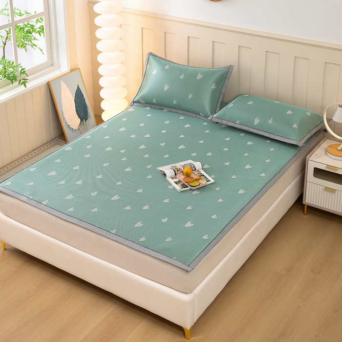 91家纺网 家纺一手货源 找家纺 莱家富 2025新款A类凉感提花冰丝凉席 心仪-绿