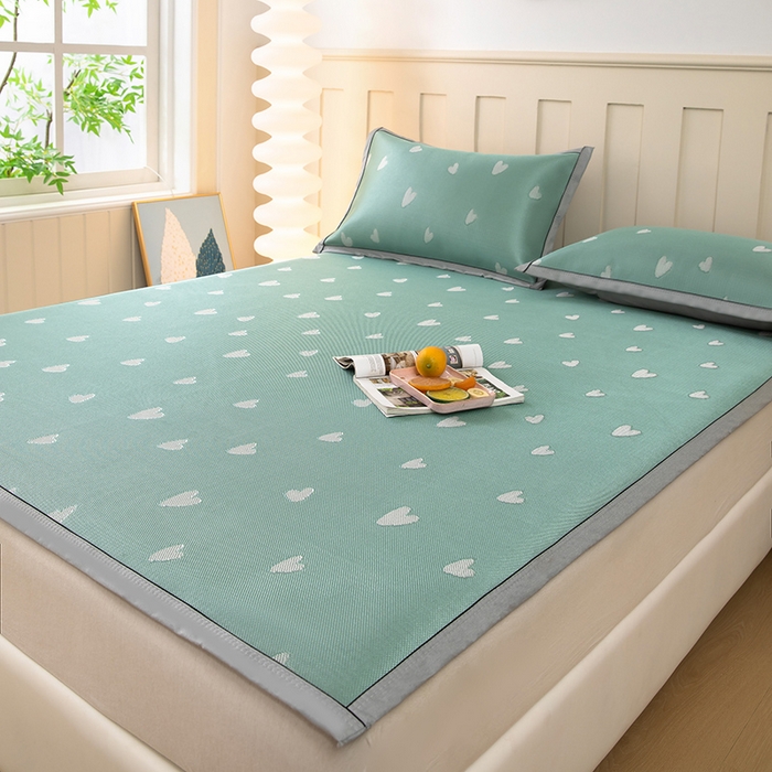 91家纺网 家纺一手货源 找家纺 莱家富 2025新款A类凉感提花冰丝凉席 心仪-绿