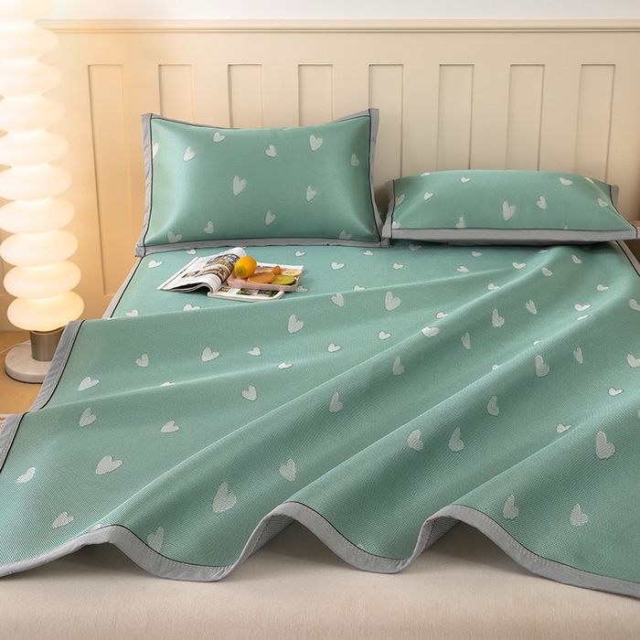 91家纺网 家纺一手货源 找家纺 莱家富 2025新款A类凉感提花冰丝凉席 心仪-绿