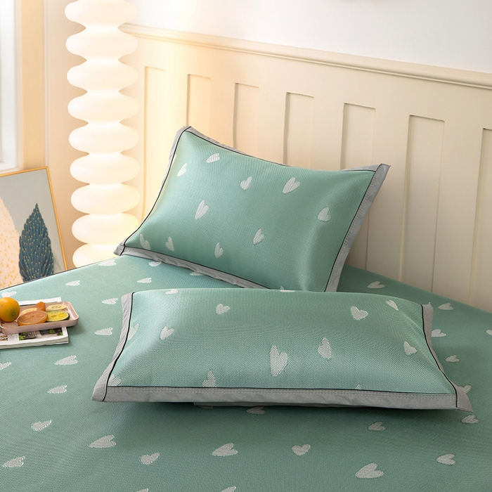 91家纺网 家纺一手货源 找家纺 莱家富 2025新款A类凉感提花冰丝凉席 心仪-绿