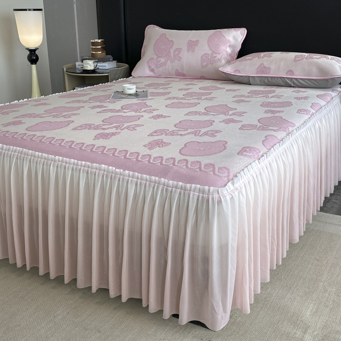 91家纺网 家纺一手货源 找家纺 （总）莱家富 2025新款A类凉感提花冰丝凉席床裙款