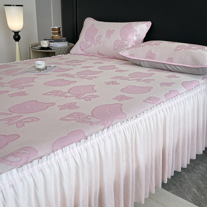 91家纺网 家纺一手货源 找家纺 （总）莱家富 2025新款A类凉感提花冰丝凉席床裙款