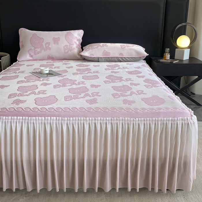 91家纺网 家纺一手货源 找家纺 （总）莱家富 2025新款A类凉感提花冰丝凉席床裙款