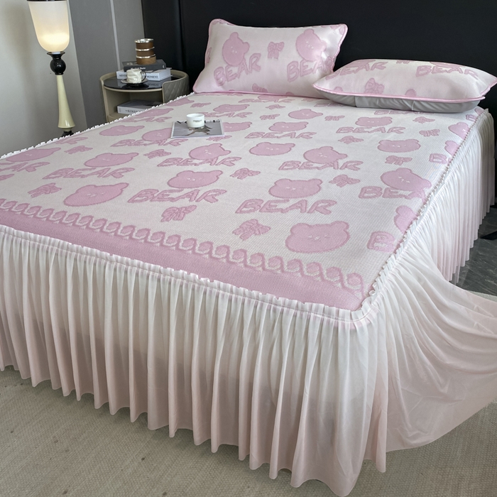 91家纺网 家纺一手货源 找家纺 （总）莱家富 2025新款A类凉感提花冰丝凉席床裙款