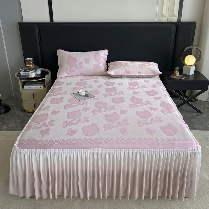 91家纺网 家纺一手货源 找家纺 （总）莱家富 2025新款A类凉感提花冰丝凉席床裙款