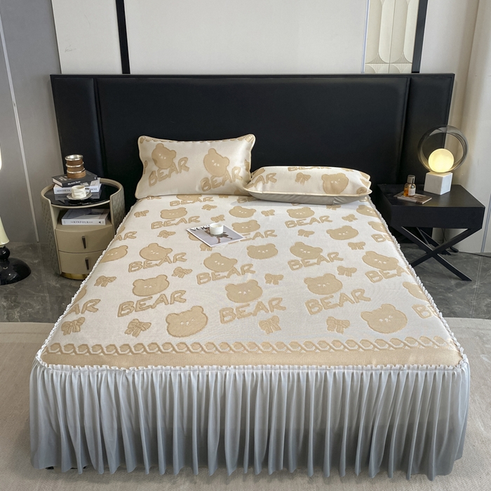 91家纺网 家纺一手货源 找家纺 （总）莱家富 2025新款A类凉感提花冰丝凉席床裙款