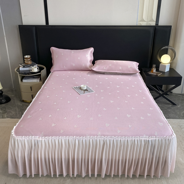 91家纺网 家纺一手货源 找家纺 （总）莱家富 2025新款A类凉感提花冰丝凉席床裙款