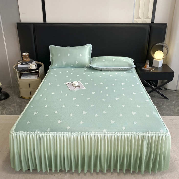 91家纺网 家纺一手货源 找家纺 （总）莱家富 2025新款A类凉感提花冰丝凉席床裙款