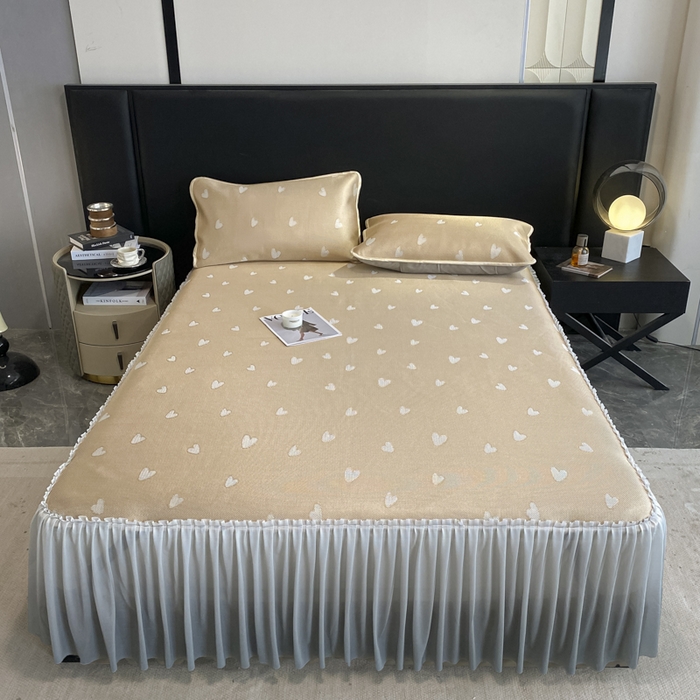 91家纺网 家纺一手货源 找家纺 （总）莱家富 2025新款A类凉感提花冰丝凉席床裙款