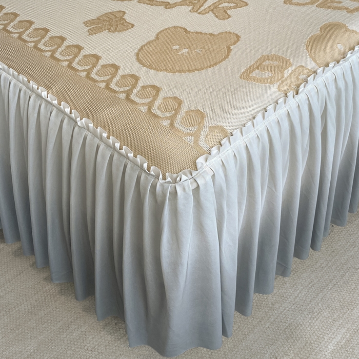 91家纺网 家纺一手货源 找家纺 莱家富 2025新款A类凉感提花冰丝凉席床裙款 快乐小熊-奶咖