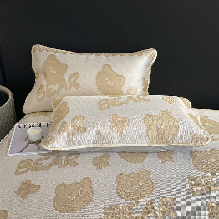 91家纺网 家纺一手货源 找家纺 莱家富 2025新款A类凉感提花冰丝凉席床裙款 快乐小熊-奶咖