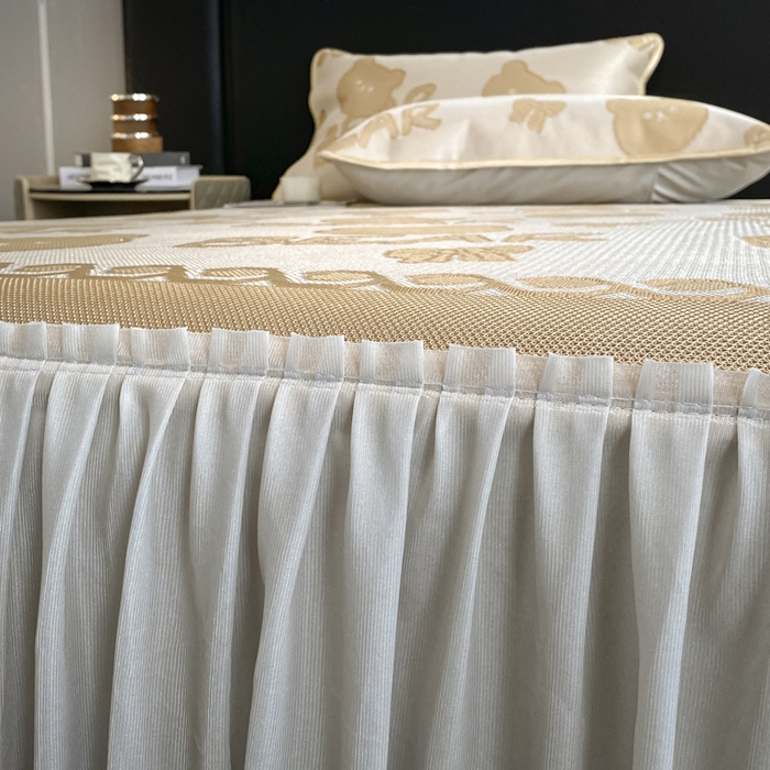 91家纺网 家纺一手货源 找家纺 莱家富 2025新款A类凉感提花冰丝凉席床裙款 快乐小熊-奶咖