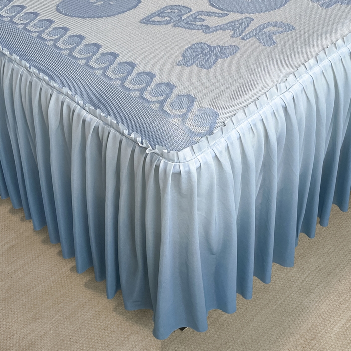 91家纺网 家纺一手货源 找家纺 莱家富 2025新款A类凉感提花冰丝凉席床裙款 快乐小熊-天蓝