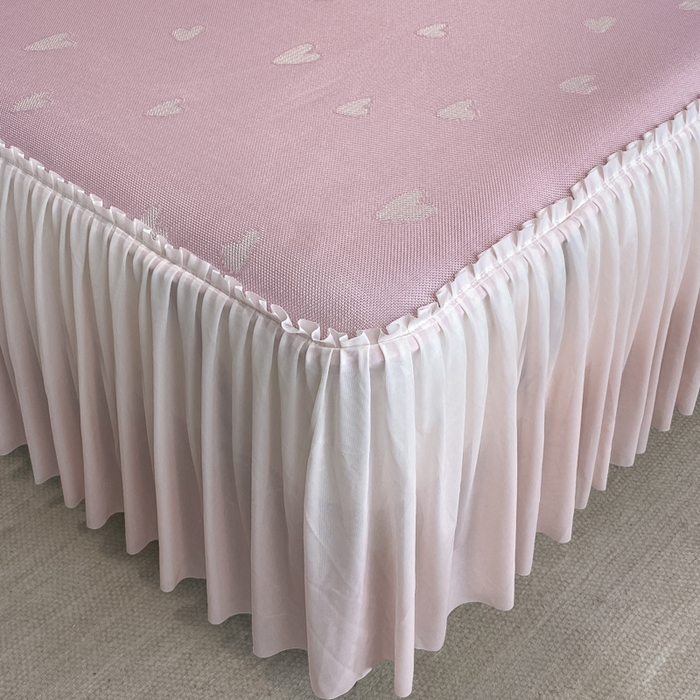 91家纺网 家纺一手货源 找家纺 莱家富 2025新款A类凉感提花冰丝凉席床裙款 心仪-粉