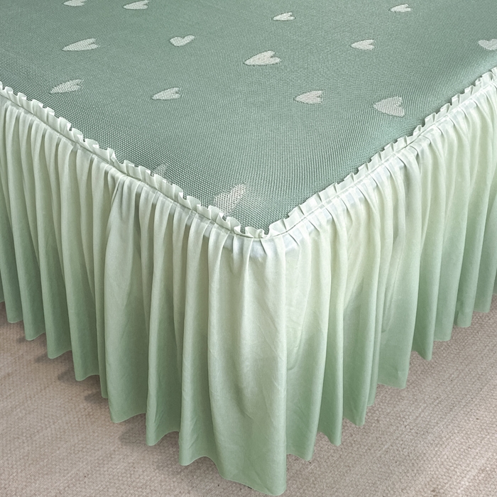 91家纺网 家纺一手货源 找家纺 莱家富 2025新款A类凉感提花冰丝凉席床裙款 心仪-绿