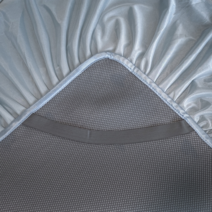 91家纺网 家纺一手货源 找家纺 莱家富 2025新款A类凉感提花冰丝凉席床裙款 心仪-天蓝