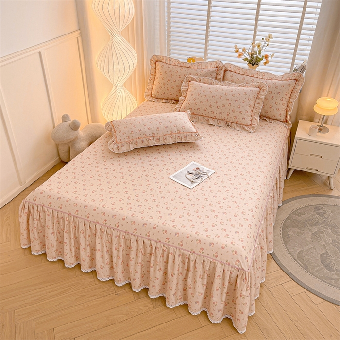 91家纺网 家纺一手货源 找家纺 缦彩 2025新款韩版全棉公主风纯棉床裙单品 沫沫小姐桔