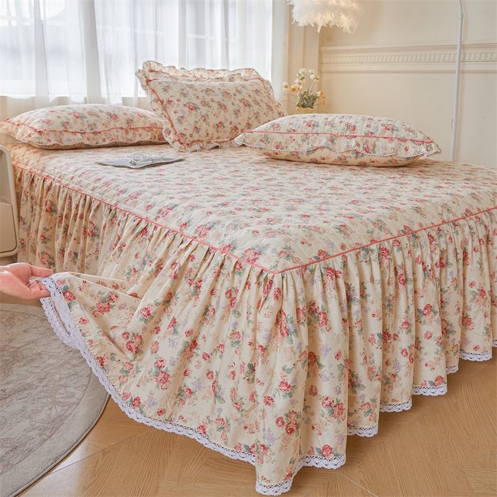 91家纺网 家纺一手货源 找家纺 缦彩 2025新款韩版A类全棉公主风纯棉夹棉床裙 蒂芙尼