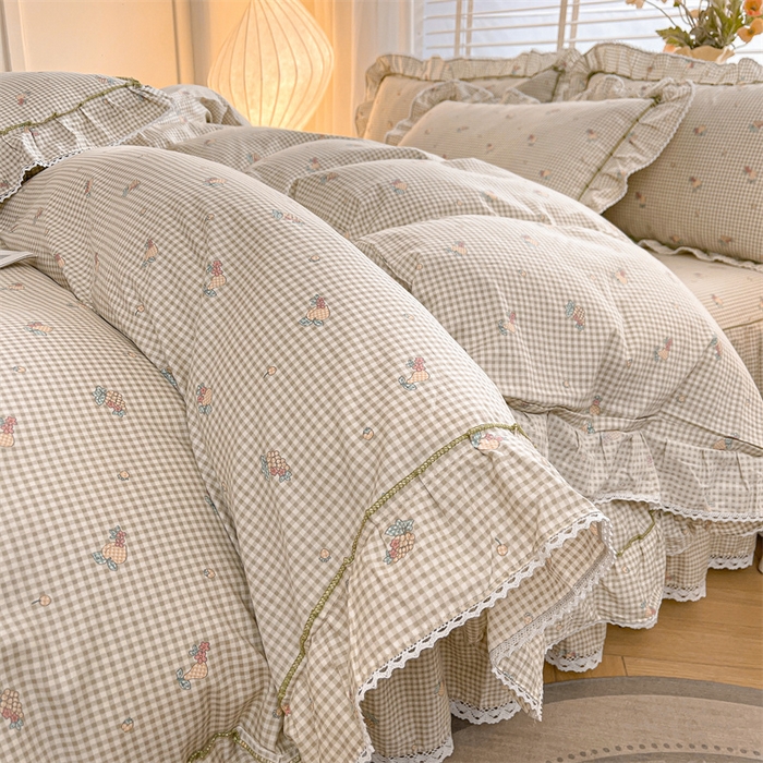 91家纺网 家纺一手货源 找家纺 缦彩 2025新款韩版公主风纯棉全棉床裙四件套 苏语绿