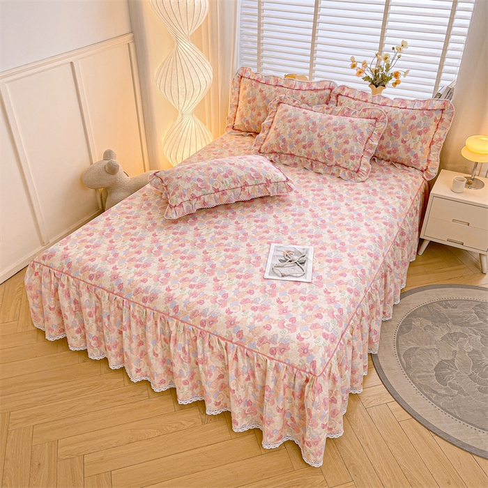 91家纺网 家纺一手货源 找家纺 （总）缦彩 2025新款韩版公主风纯棉全棉床裙四件套