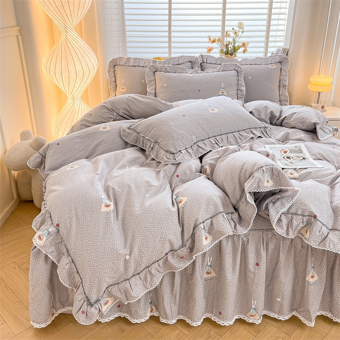 91家纺网 家纺一手货源 找家纺 缦彩 2025新款韩版公主风纯棉全棉床裙四件套 小萝莉