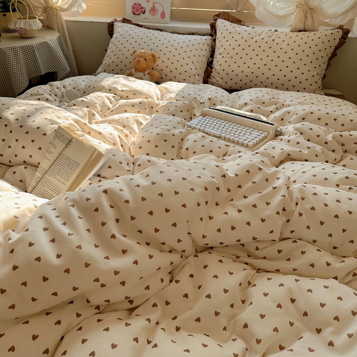 91家纺网 家纺一手货源 找家纺 （总）韩巢家纺 2025新款针织双层纱花边款被套直播热销款四件套学生宿舍床单三件套-（提供卖家秀）