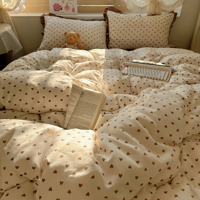 91家纺网 家纺一手货源 找家纺 （总）韩巢家纺 2025新款针织双层纱花边款被套直播热销款四件套学生宿舍床单三件套-（提供卖家秀）