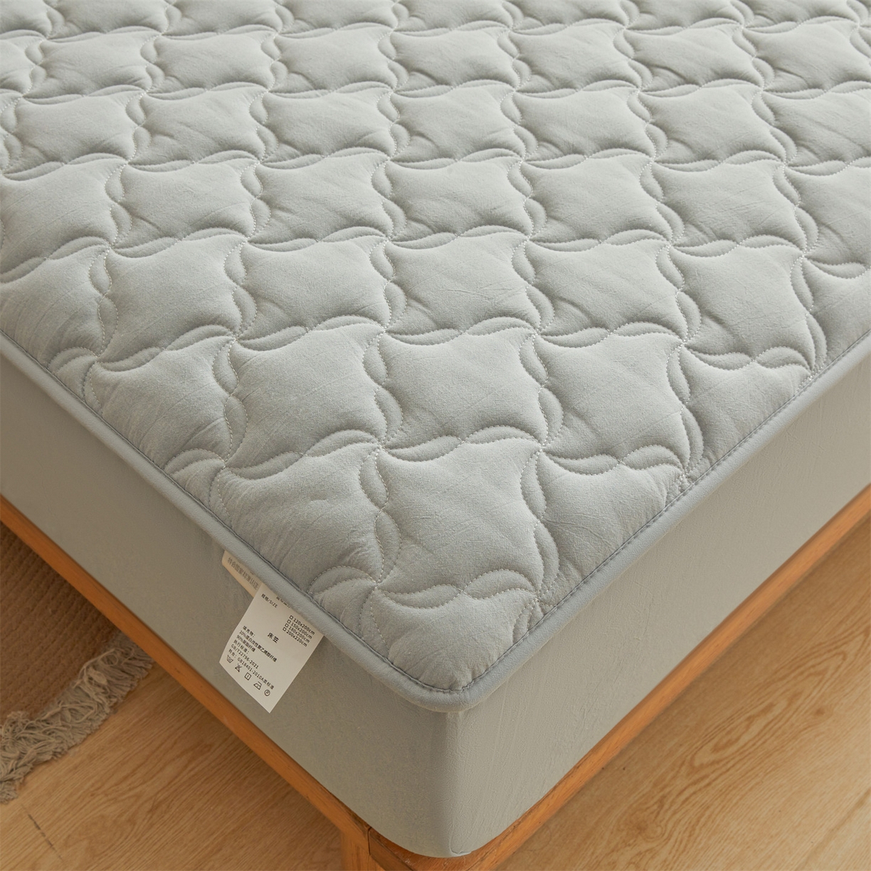 91家纺网 家纺一手货源 找家纺 多谷家纺 2026新款纯棉全棉色织水洗棉大豆夹棉床笠三件套 雾霾蓝