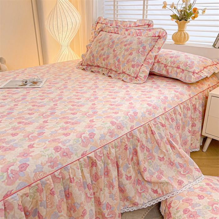 91家纺网 家纺一手货源 找家纺 （总）缦彩 2025新款韩版公主风纯棉全棉床裙四件套