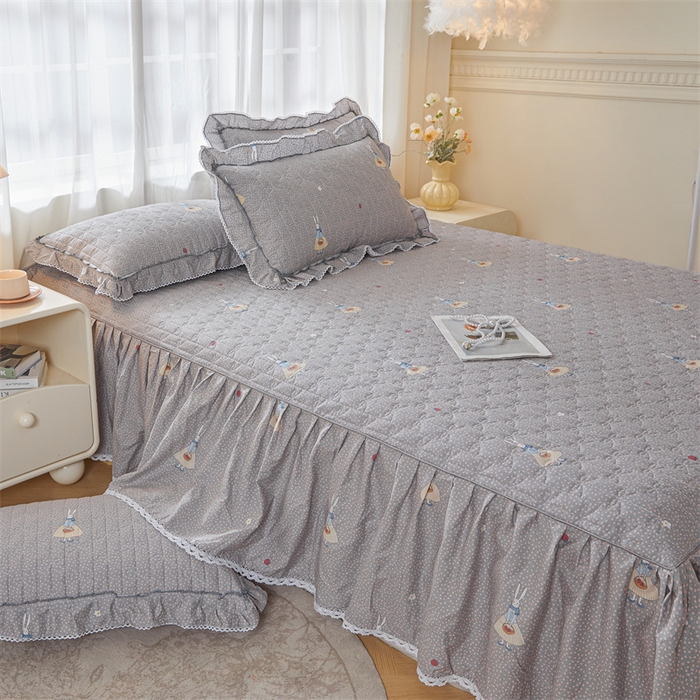 91家纺网 家纺一手货源 找家纺 缦彩 2025新款韩版A类全棉公主风纯棉夹棉床裙 小萝莉