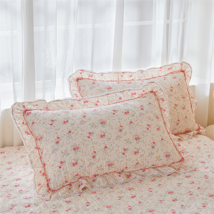 91家纺网 家纺一手货源 找家纺 缦彩 2025新款全棉纯棉夹棉公主风花边床裙四件套 雾岛听风-粉