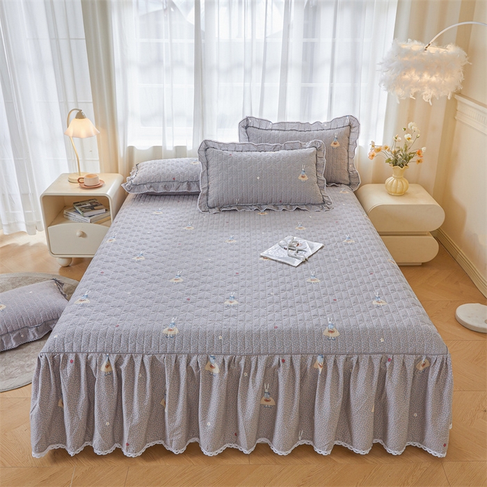 91家纺网 家纺一手货源 找家纺 缦彩 2025新款全棉纯棉夹棉公主风花边床裙四件套 小萝莉