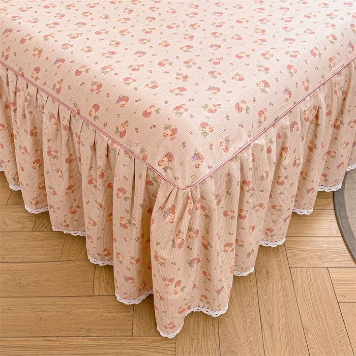 91家纺网 家纺一手货源 找家纺 缦彩 2025新款韩版公主风纯棉全棉床裙四件套 沫沫小姐桔